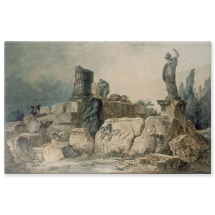 Two young women drawing in an ancient ruin site (aluminium panels)
