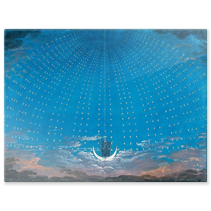 Projet de décor de scène : La Flûte enchantée (1er acte), la voûte etoilée de la reine de la nuit (aluminium panels)