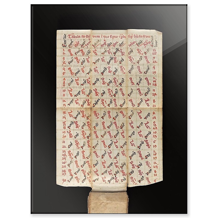 Calendrier perpétuel portatif
Folio 13 : Tabula de proprietatibus lunae
Angleterre (acrylic panels)