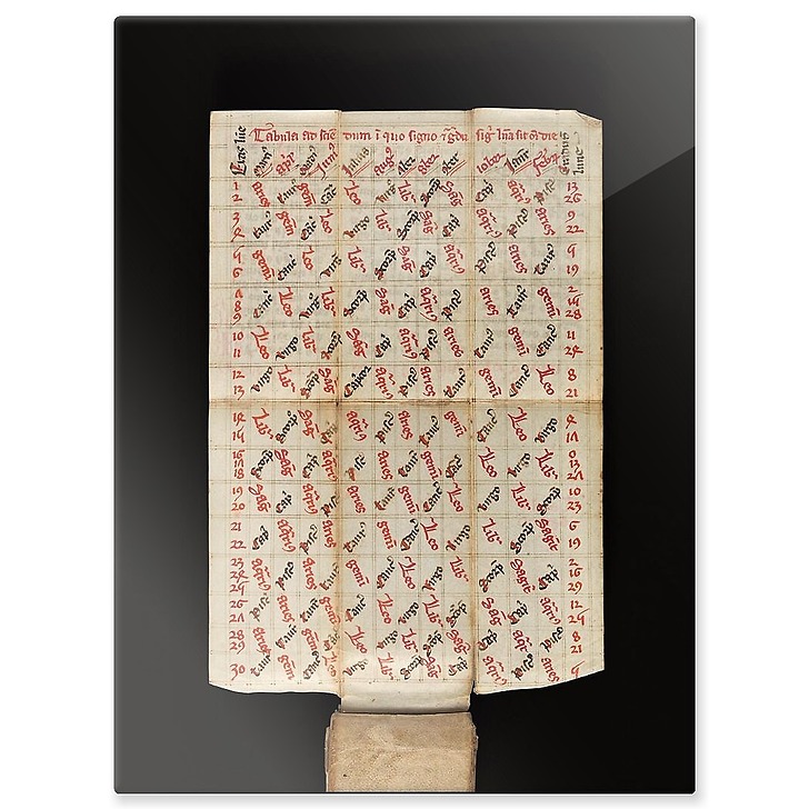 Calendrier perpétuel portatif
Folio 13 : Tabula de proprietatibus lunae
Angleterre (panneaux aluminium)