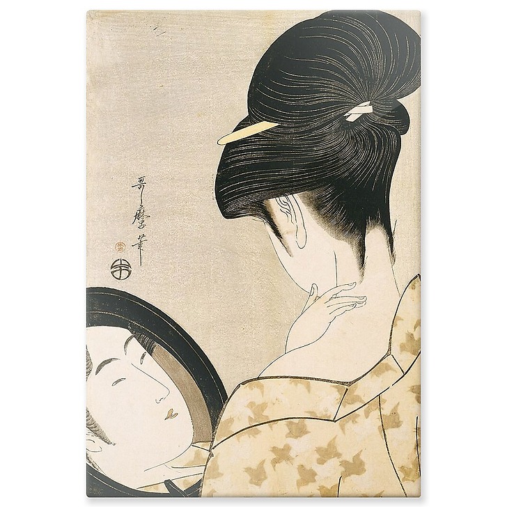 Femme se poudrant le cou (panneaux aluminium)