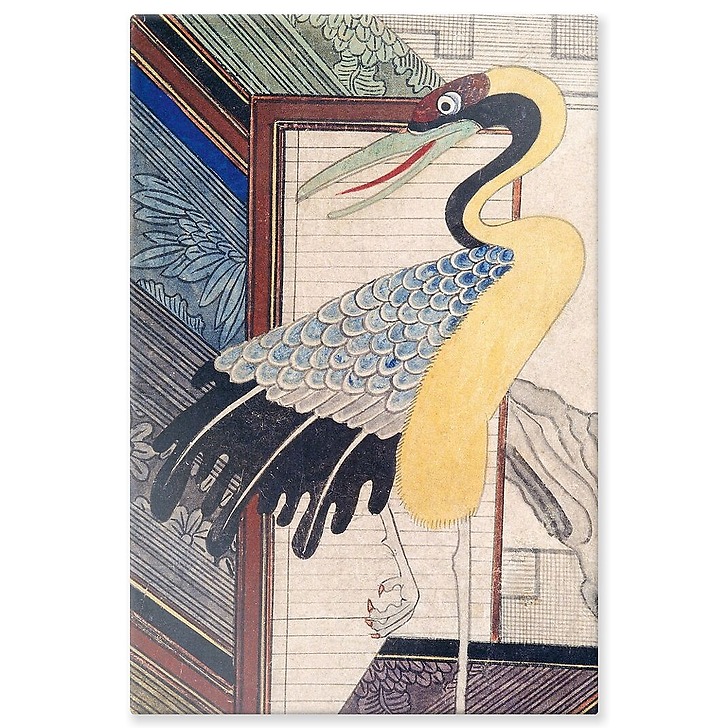 Paravent aux livres (Chaek'kori) (détail), le héron (panneaux aluminium)