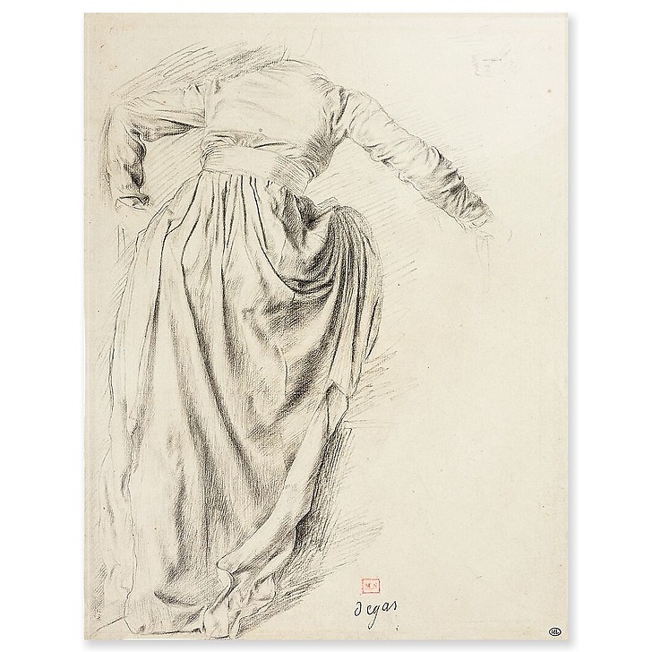 Étude de draperie d'une femme de dos, montant dans un char, étude pour Sémiramis construisant Babylone (panneaux acryliques)