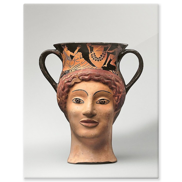 Canthare-vase plastique en forme de tête de femme à figures rouges (panneaux aluminium)