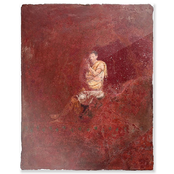 Fragment de fresque : figure assise, dite « philosophe méditant » (panneaux aluminium)