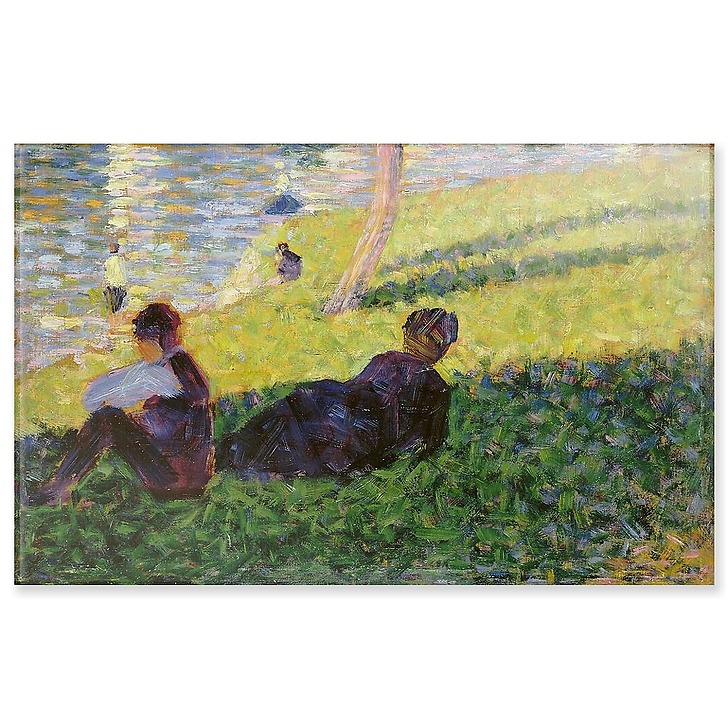 Paysage, homme assis, femme étendue, étude pour Un dimanche après-midi à l’île de la Grande Jatte (acrylic panels)