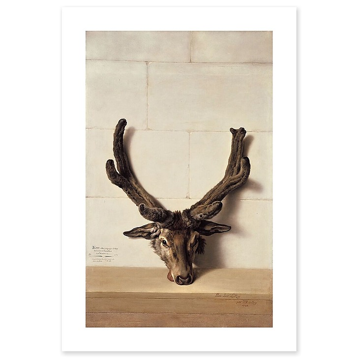 Tête de cerf bizarre sur un mur de pierre, signé et daté en bas à droite (art prints)