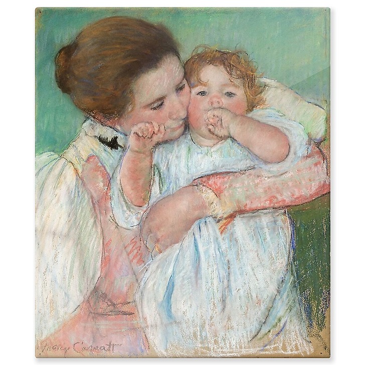 Mère et enfant sur fond vert (détail) (panneaux aluminium)