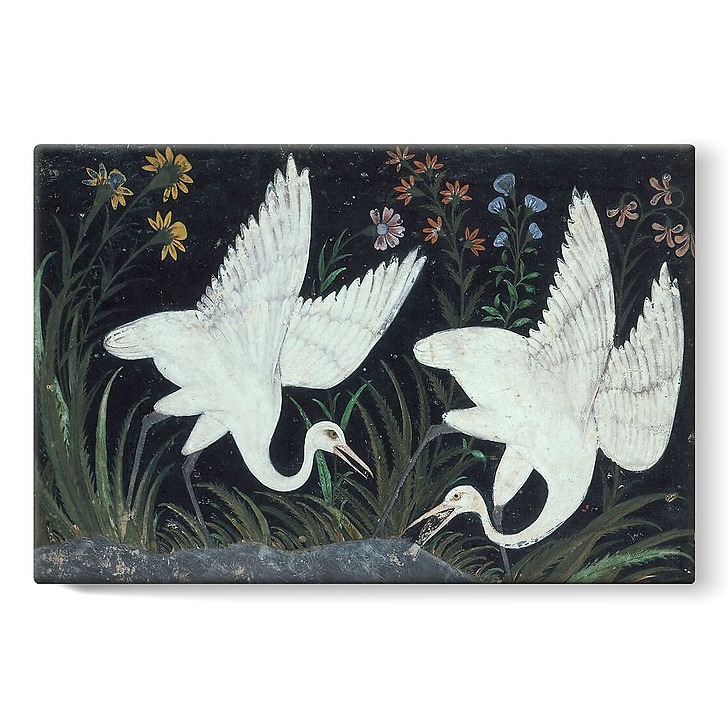 Deux grues au bord d'un étang (toiles sur châssis)