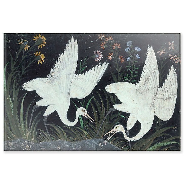 Deux grues au bord d'un étang (panneaux acryliques)