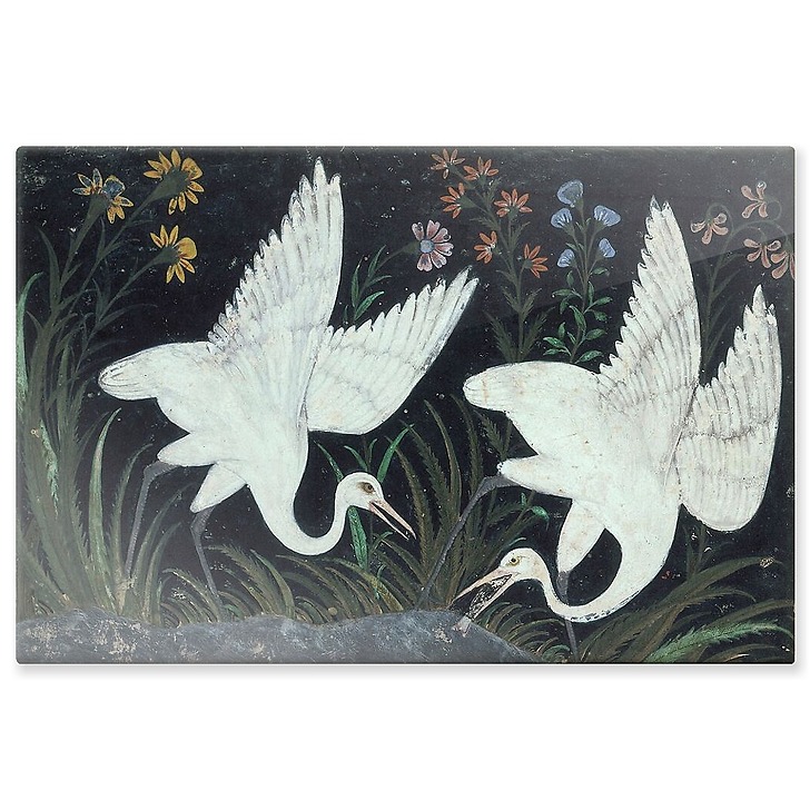 Deux grues au bord d'un étang (panneaux aluminium)