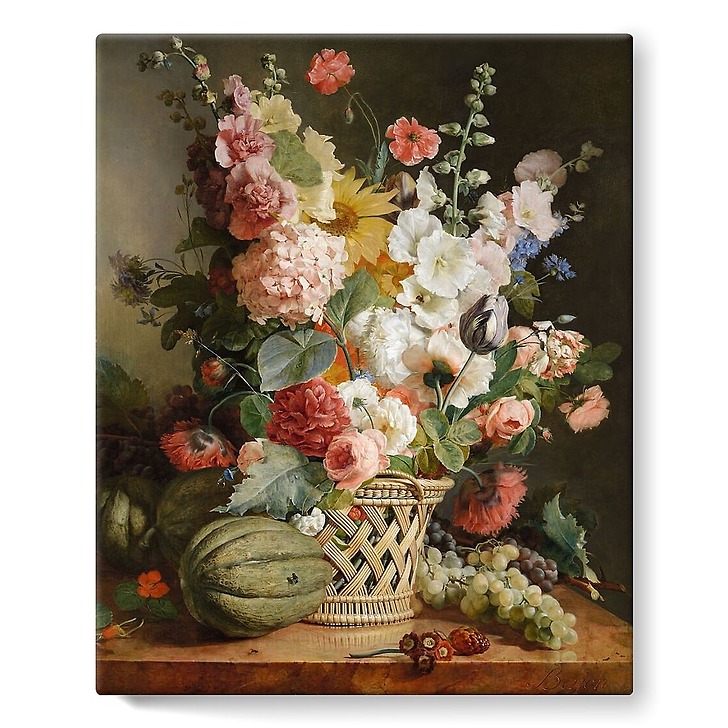 Fruits et fleurs dans une corbeille d’osier (toiles sur châssis)
