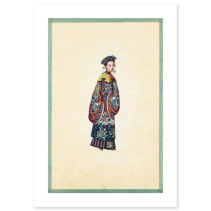 Page d'un album de peinture d’exportation figurant des personnages chinois (affiches d'art)