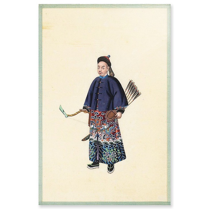 Page d'un album de peinture d’exportation figurant des personnages chinois (acrylic panels)