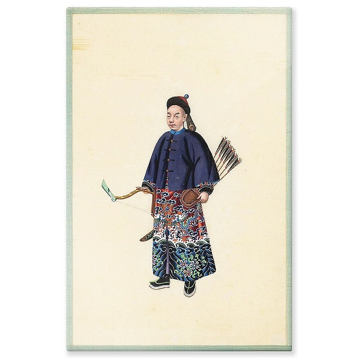 Page d'un album de peinture d’exportation figurant des personnages chinois (aluminium panels)