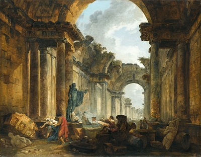 Imaginary view of the great gallery of the Louvre in ruins