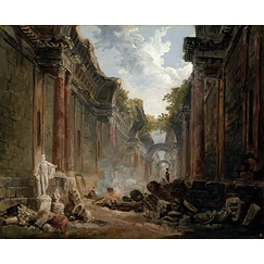Imaginary view of the Great Gallery of the Louvre in ruins