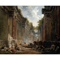 Vue imaginaire de la Grande Galerie du Louvre en ruines