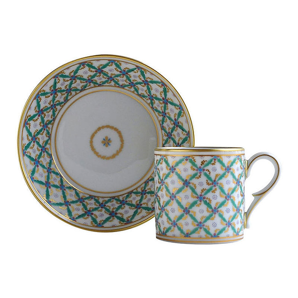 Green quadrille Tea cup and saucer