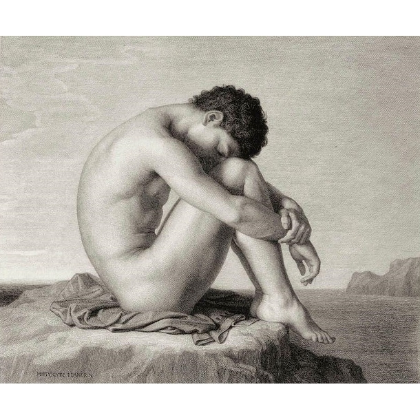 Young man sitting by the sea - Hippolyte Flandrin