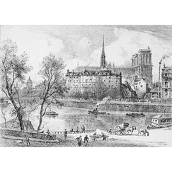 Vue du quai aux fleurs en 1880 - Alfred-Louis Brunet-Debaines