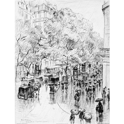 Pluie d'automne, boulevard des Capucines à Paris