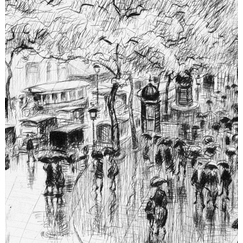 Engraving Autumn rain, boulevard des Capucines in Paris - Frank Armington