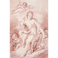 Panneau, figure, époque Louis XV - Femme nue couronnée de fleurs