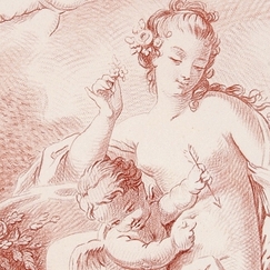 Panneau, figure, époque Louis XV - Femme nue couronnée de fleurs