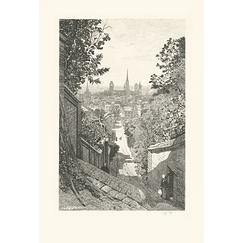 Engraving Rouen, View taken from rue Louis Bouillet - Emile-Frédéric Nicolle