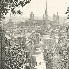 Engraving Rouen, View taken from rue Louis Bouillet - Emile-Frédéric Nicolle