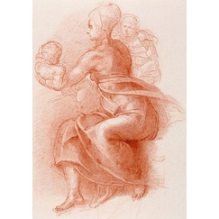 Engraving Study of a seated woman holding a child - Michelangelo