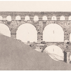 Pont du Gard : façade occidentale et plans des trois rangs d'arcades