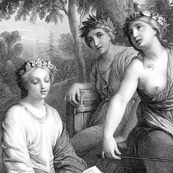Engraving The Melpomene, Erato and Polymnie muses