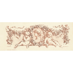 Deux amours autour d'un médaillon avec fruits et grappe de raisin - Péquégnot d'après François Boucher