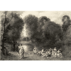 L'assemblée dans un parc - Jean-Antoine Watteau