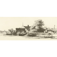 Hamlet with wooden houses, surrounded by some trees - Rembrandt