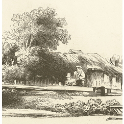 Estampe Hameau aux maisons de bois, entouré de quelques arbres - Rembrandt