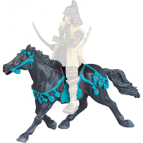 Figurine Le cheval noir au harnachement bleu