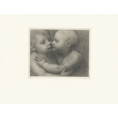 Engraving Two children kissing each other - Leonardo da Vinci