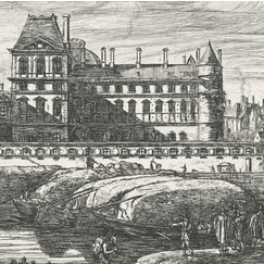 Engraving View of the old Louvre, on the Seine side - Zeeman