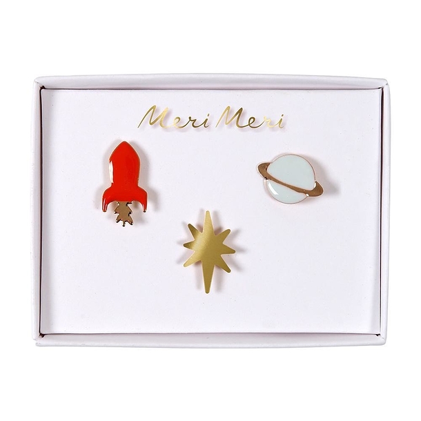 Pin's Planète, fusée et étoile