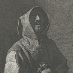 Engraving Kneeling and praying monk - Zurbarán