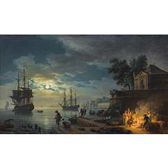 La nuit ; un port de mer au clair de lune