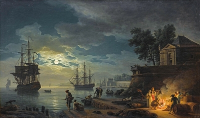 La nuit ; un port de mer au clair de lune