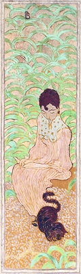 Woman sitting with a cat