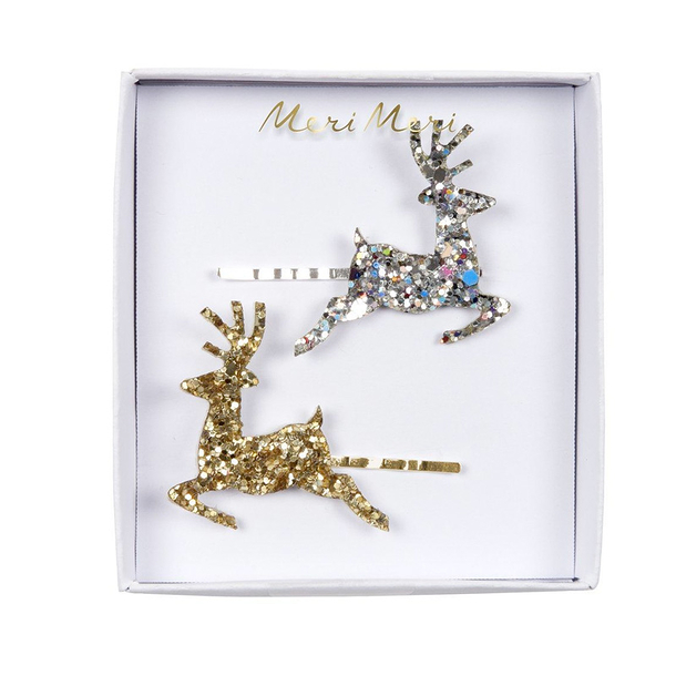 Set of 2 Glitter Reindeer Hair Slides - Meri-Meri