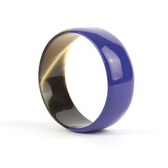 Bracelet plat en corne laqué bleu indigo - L'Indochineur