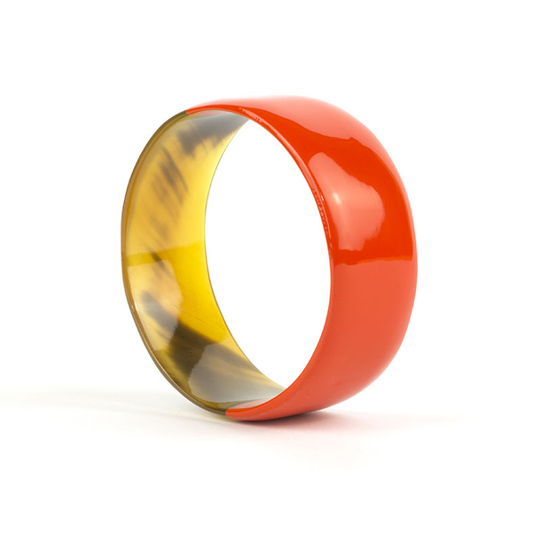 Orange lacquered Flat bracelet in horn - L'Indochineur