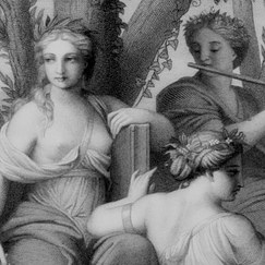 Estampe Les muses Clio, Euterpe et Thalie - Eustache Le Sueur